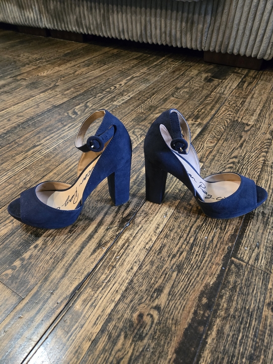 American Ragcie Shoes - Women's Navy Suede Platform Block Heel Sandals with Ankle Strap